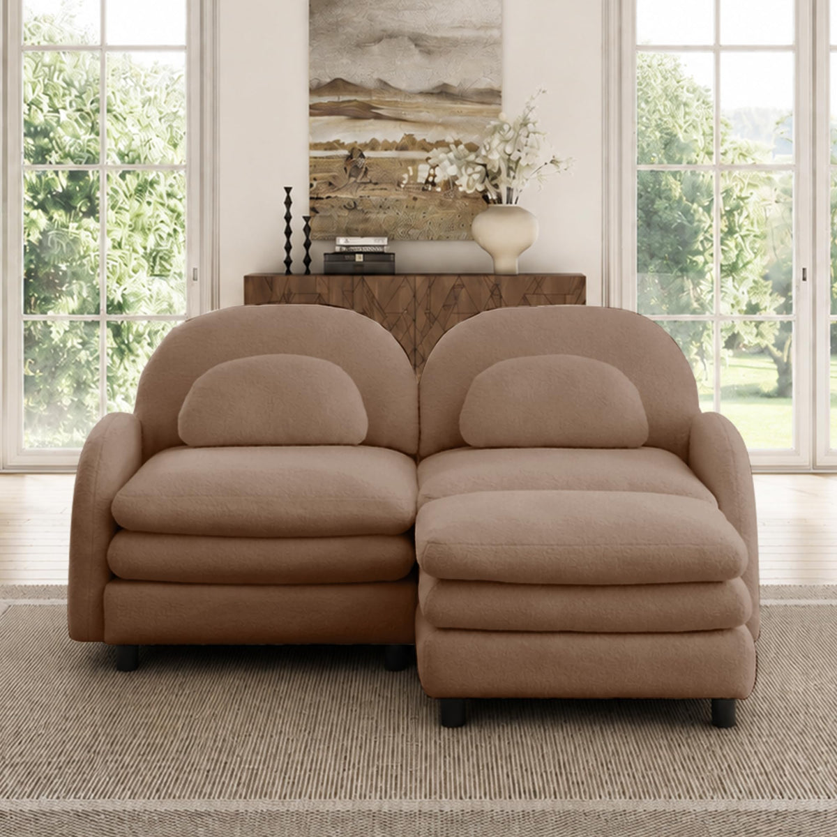 129.1" Modular Sectional Couch, Teddy Fleece Fabric, Orange