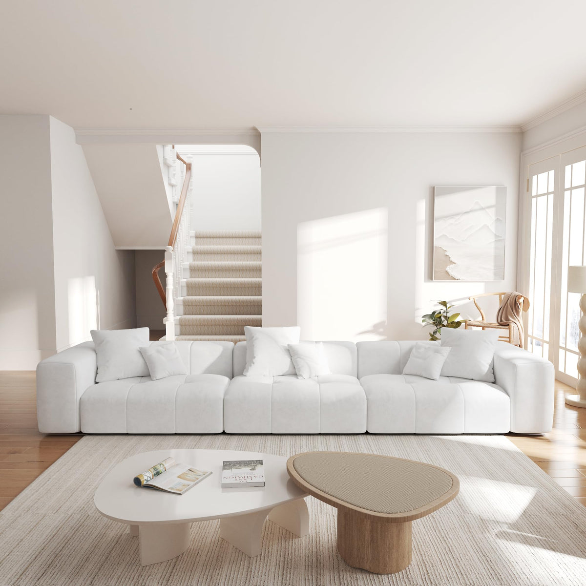 104.8" Modular Cloud Loveseat with Extra Wide & Deep Seats, Oversized 2-Seater Mid-Century Modern Couch for Living Room, Linen