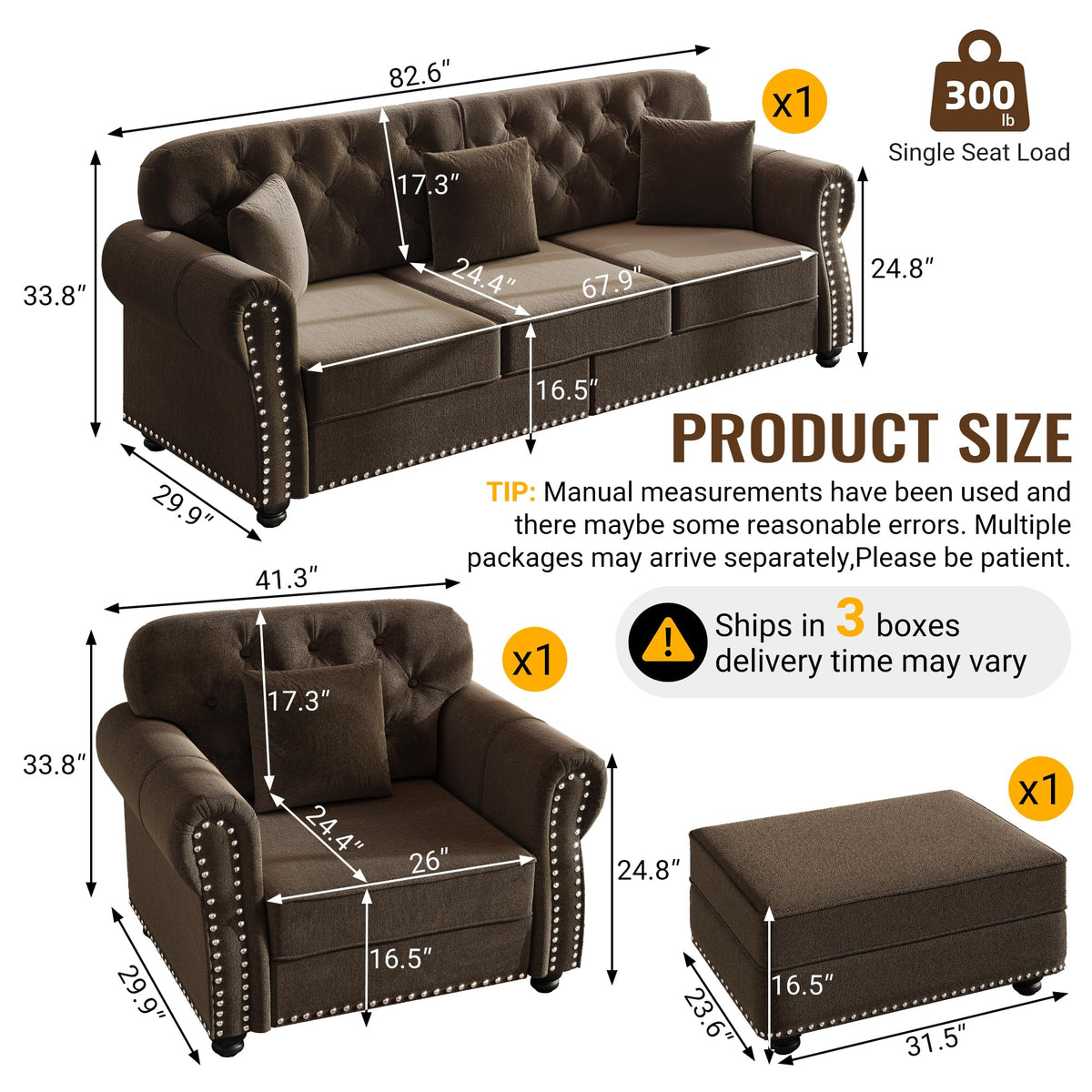Velvet Chesterfield Sofa with Rolled Arms & Nailhead Trim, Modular Sectional Sofa Couches, Modern Cloud Sofa with Button Tufted, for Living Room, Bedroom, Small Space