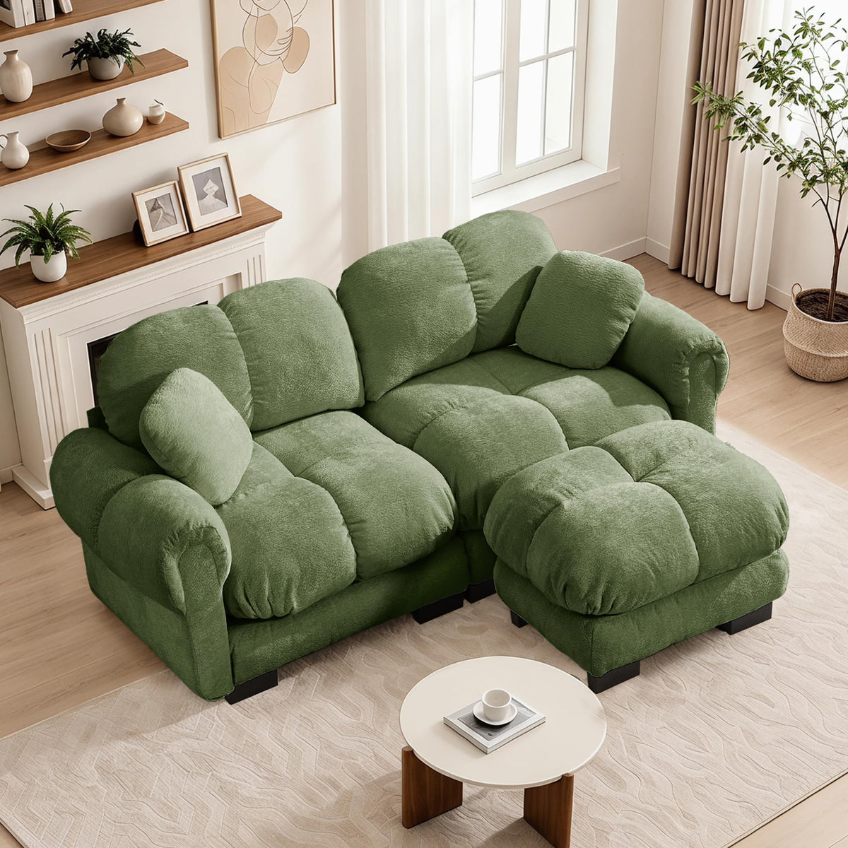 103.9" Modular Cloud Couch, Oversize U-Shaped Sectional Sofa with Ottoman, Deep Seat Chenille Couch, Anti-Slip Design, Modern 3-Seater Sofa for Living Room/Apartment/Bedroom, Brown
