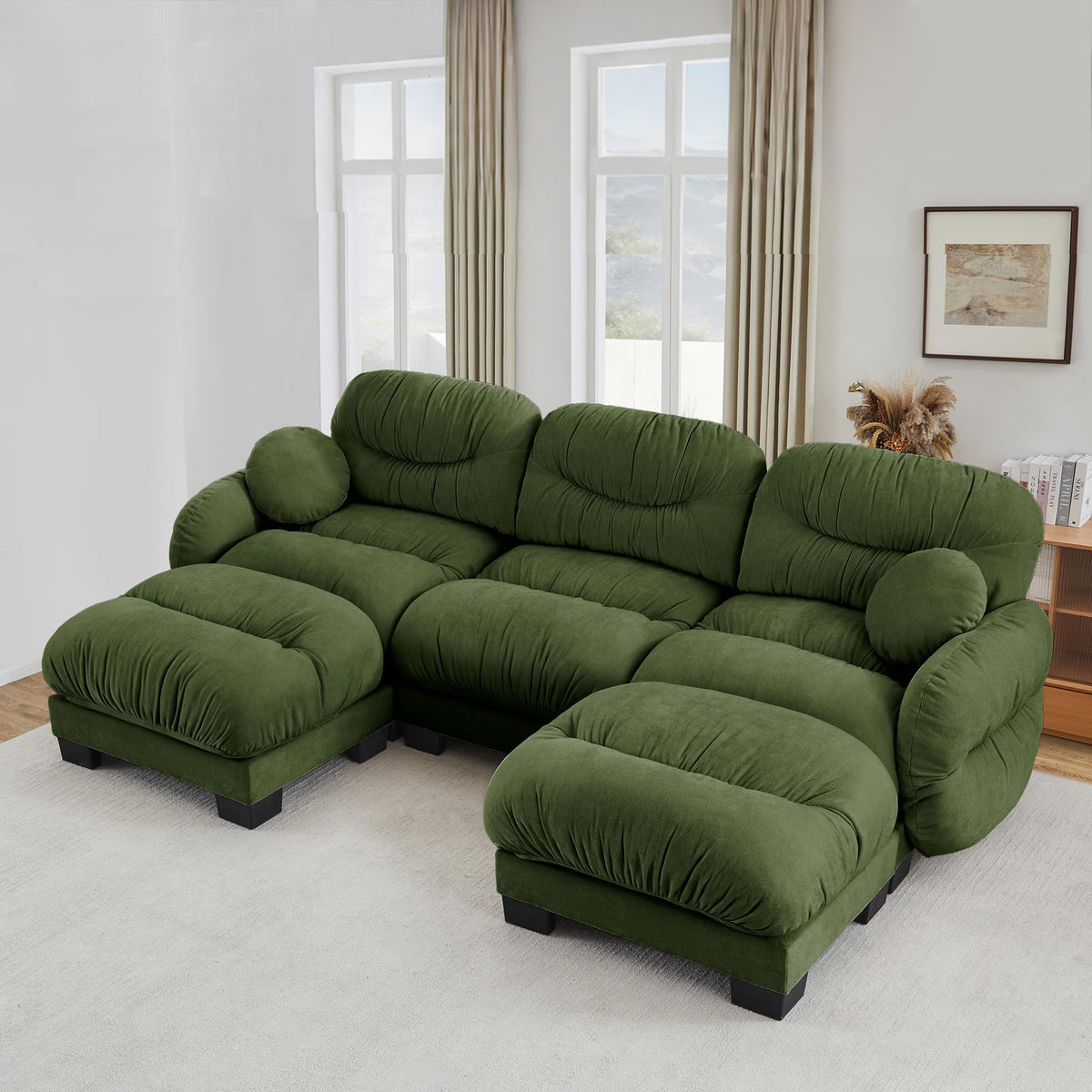 116" Cloud Modular Chenille L Shaped Sectional Sofa with Ottoman, Deep Seat Cloud Couch with Interlocking Metal Connectors for Modern Living Room (Beige, 3S+1O)