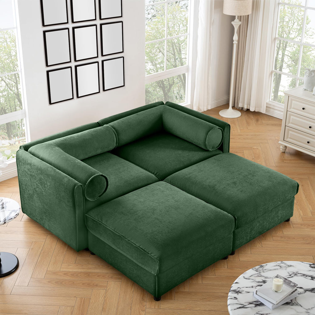 109'' Modular Sectional Sofa, Oversized 4 Seat L Shaped Couch with Storage Ottoman, Extra Deep Seat, Modern Comfy Convertible Chenille Sofa with Chaise, Lounge Couches for Living Room, Camel