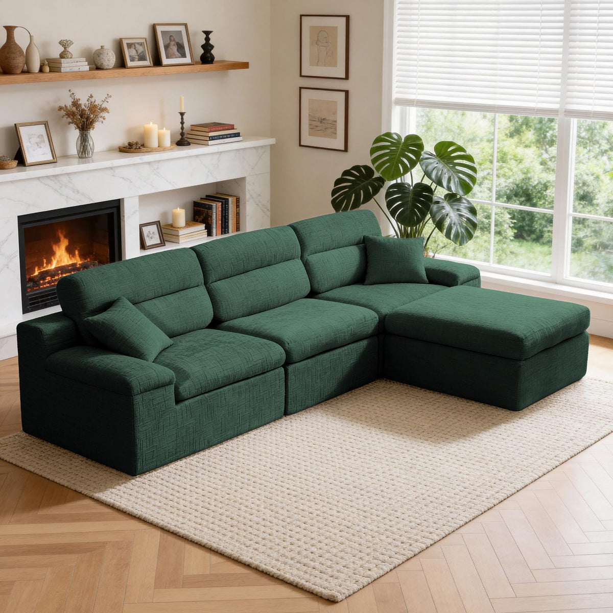 U-Shaped Sofa, Dual Chaise Sectional, 104 Inch, Camel