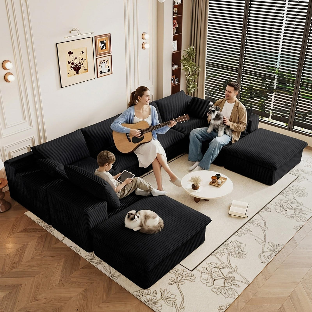 107" Cloud Couch Modular Sectional Couchs with Chaise Lounge, U-Shape Boneless Couches with Ottoman for Living Room, Corduroy Sofa with Deep Seat, No Assembly Required (Green, Left Facing Chaise)