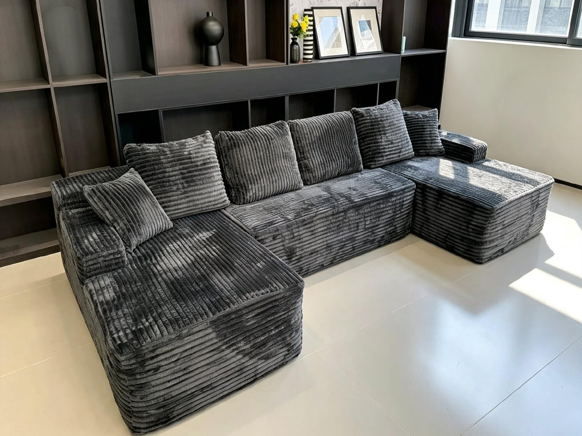 THSUPER Beige 134'' Oversized U Shaped Sectional Boneless Couches
