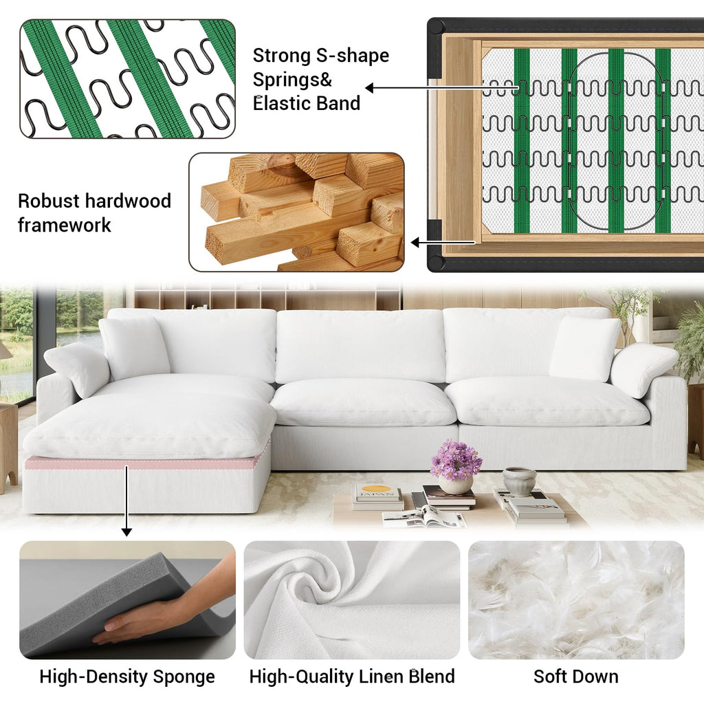 110.8" Oversized Cloud Modular Sectional Sofa, L Shaped Couch,White