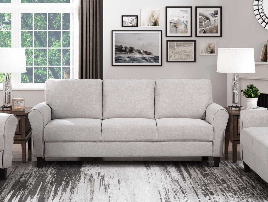 Tidyard Modern Transitional Sand Hued Textured Fabric Sofa with Attached Cushions, Solid Wood Frame, Pocket Coils, Faux Wood Feet, 80.? x 3? x 34.?H