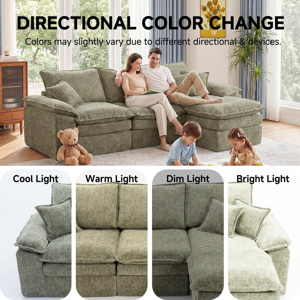 110" L-Shaped Sofa Bed,3-Layer Cushion Modular Sectional Boneless Couch