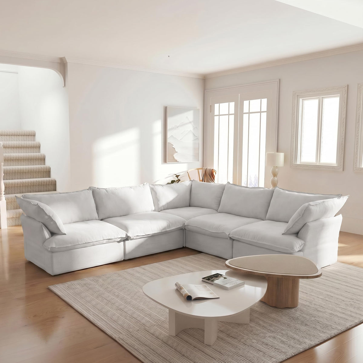 WJShome U-Shaped Sectional Couches for Living Room, Modern Modular Sectional Sofa with Storage Ottomans, Modern Comfy Sleeper Sofas for Home Family, Covers Removable & Washable, Beige