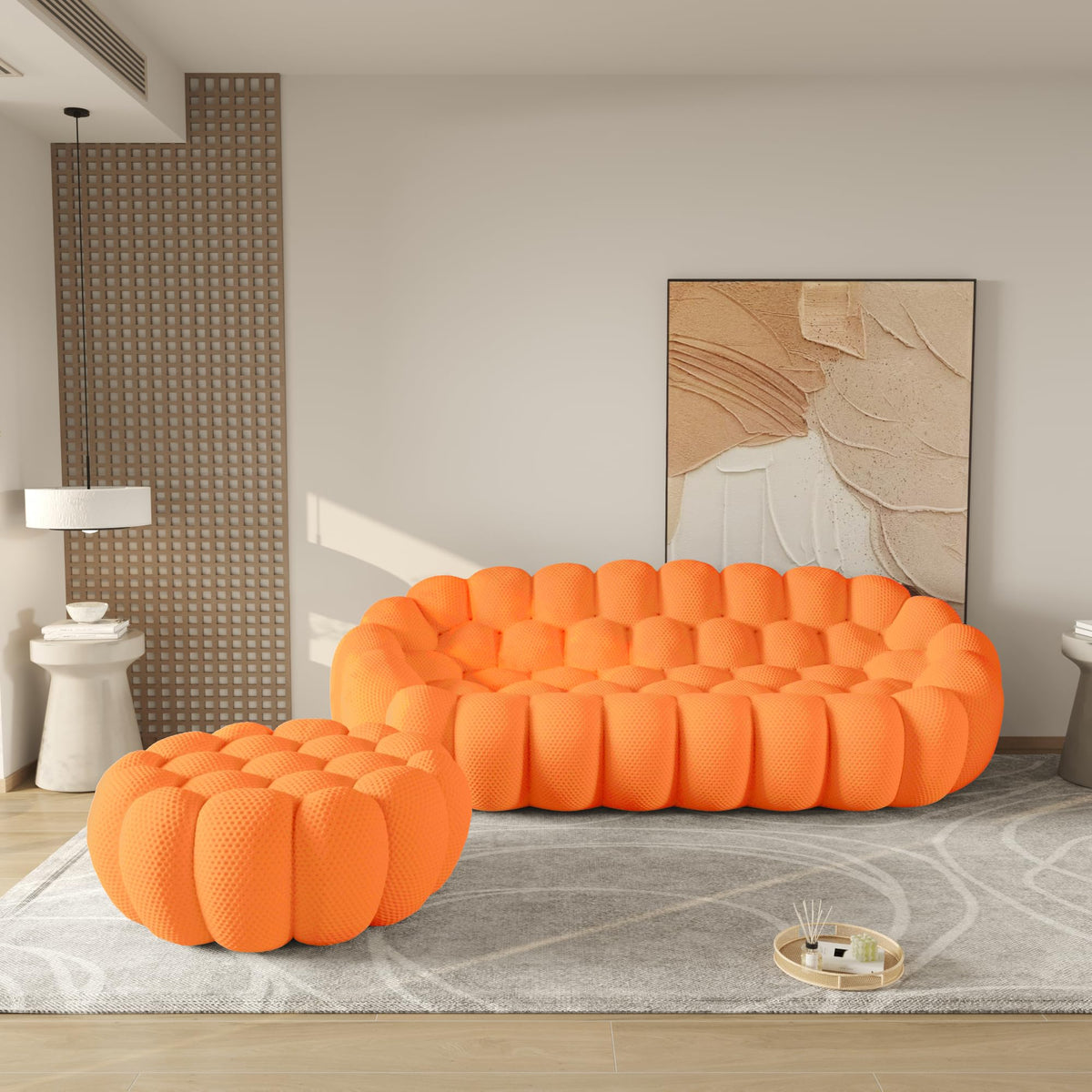 WJShome Modern Bubble Sofa Couch, 79.53" Curved Sofas for Living Room, Boneless Large Bean Bag Chair,Deep Seat Floor Sofas Chair Lounge 3 Seater for Home,Orange