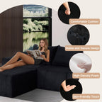 128" Premium Corduroy Deep Seat Chaise Lounge Indoor, Modern Boneless Compressed Floor Sectional Sofa with No Assembly, Free Combination Modular Cloud Sectional Sofa for Living Room, Black