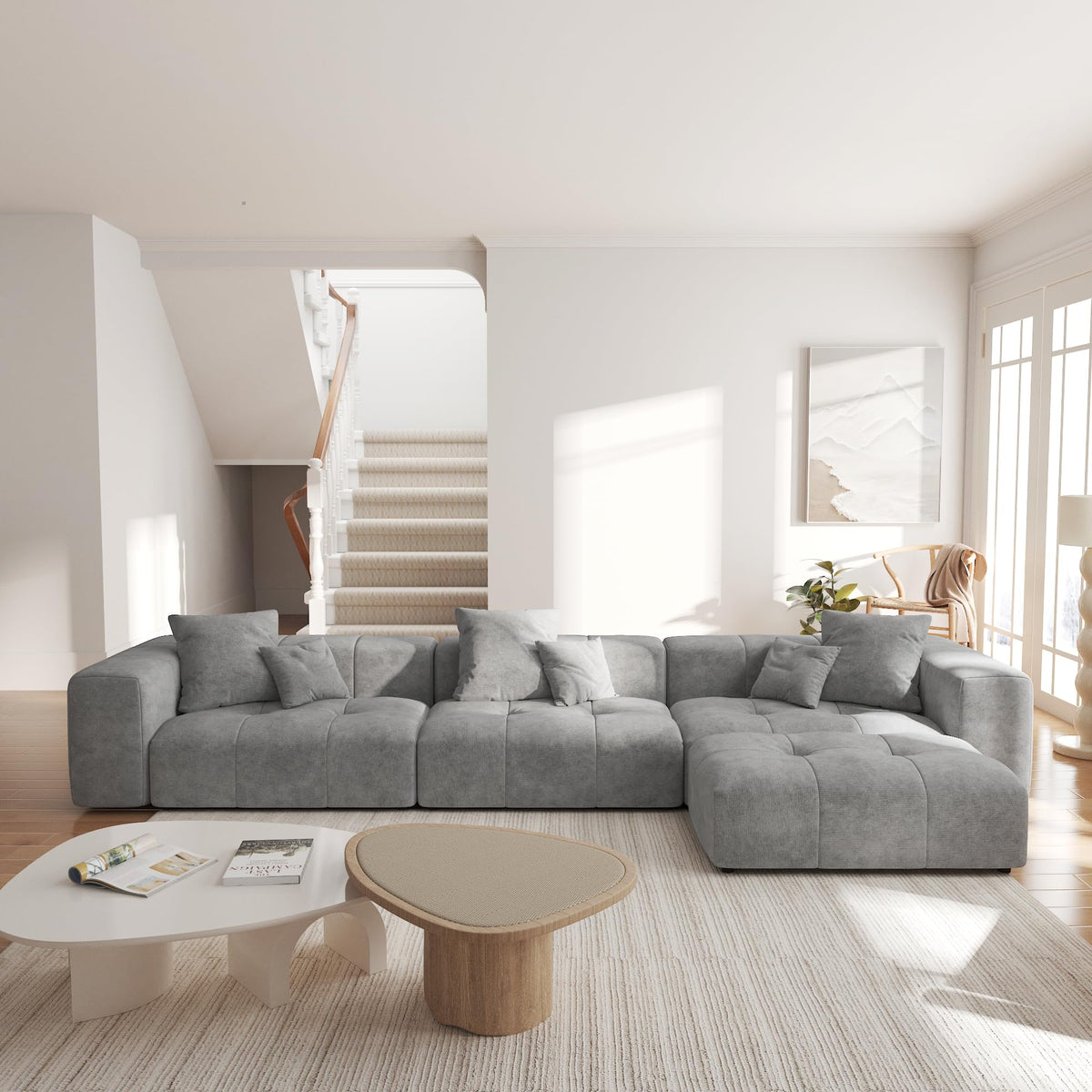 104.8" Modular Cloud Loveseat with Extra Wide & Deep Seats, Oversized 2-Seater Mid-Century Modern Couch for Living Room, Linen