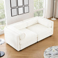 White Chenille 2 Seater Sofa with Storage Seat, Cylindrical Backrest and Armrests, Fabric Loveseat Featuring Hidden Storage Space WI184