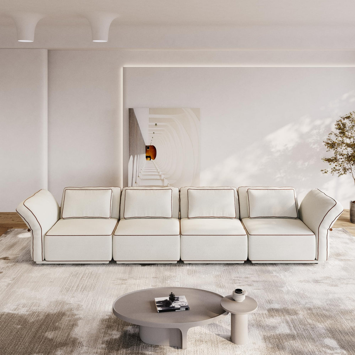 128'' Modular Sectional Sofa, 3 Seater Modern Comfy Boucle Cloud Couch, Oversized Comfy Deep Seat Couches for Living Room, Bedroom, Apartment, Black