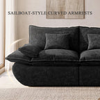 110" Cloud Sectional Couches for Living Room, Convertible L-Shape Couch with Ottoman, 3 Seater Modular Sectional Sofa, Boat-Shaped Fluffy Chenille Couch with Comfy Deep Seats, Black