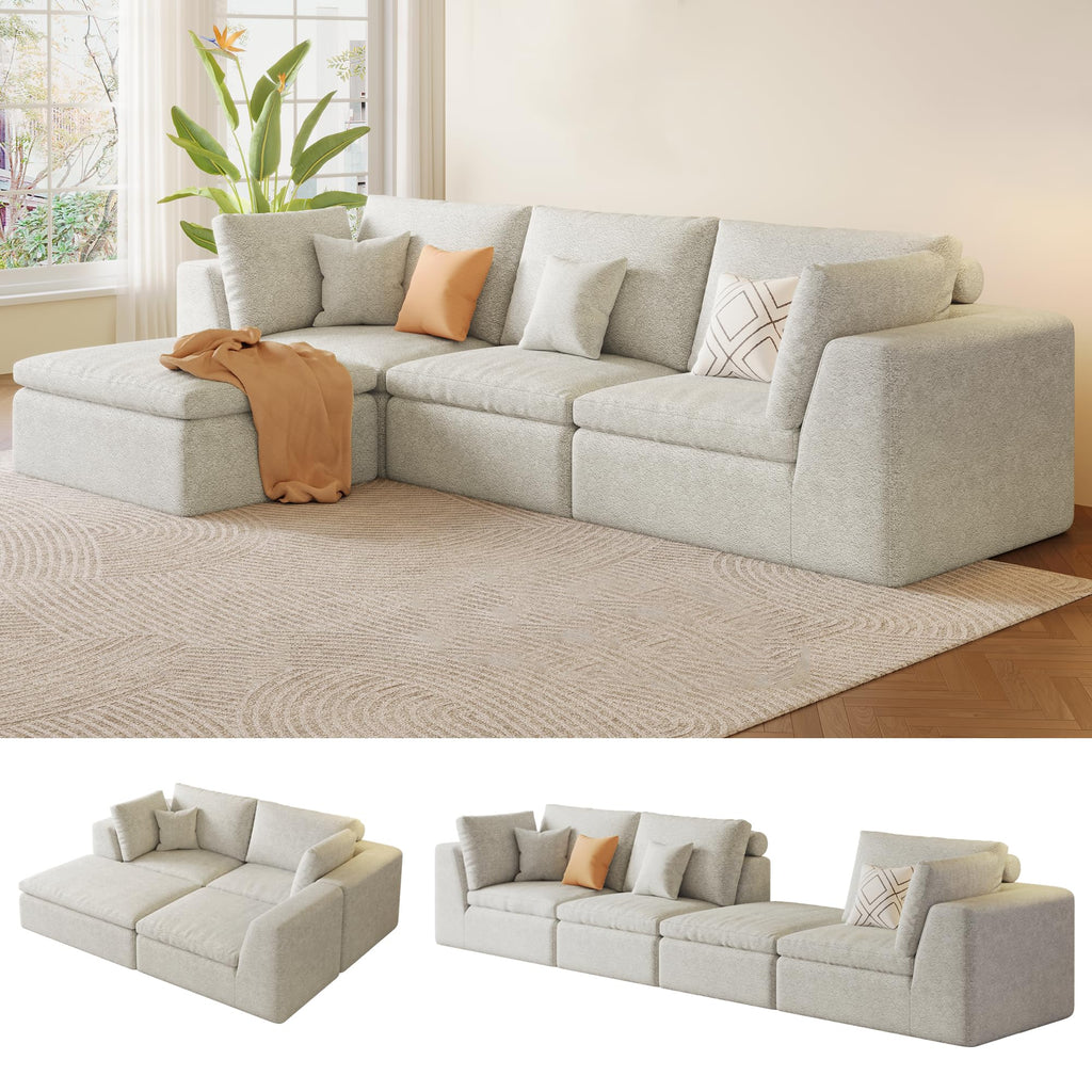 109" Oversized Modular Sectional Sofa L Shaped, Cloud Sectional Couch with Ottoman Deep Seat,Boneless Memory Foam Sofa for Living Room,Teddy Fleece Fabric, No Tools Assembly Required (Beige,1 Ottoman)