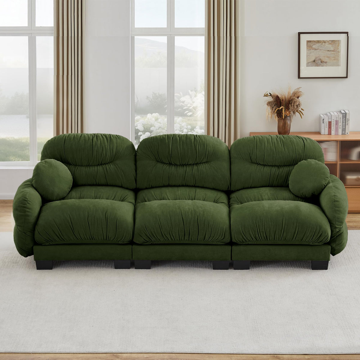 116" Cloud Modular Chenille L Shaped Sectional Sofa with Ottoman, Deep Seat Cloud Couch with Interlocking Metal Connectors for Modern Living Room (Beige, 3S+1O)
