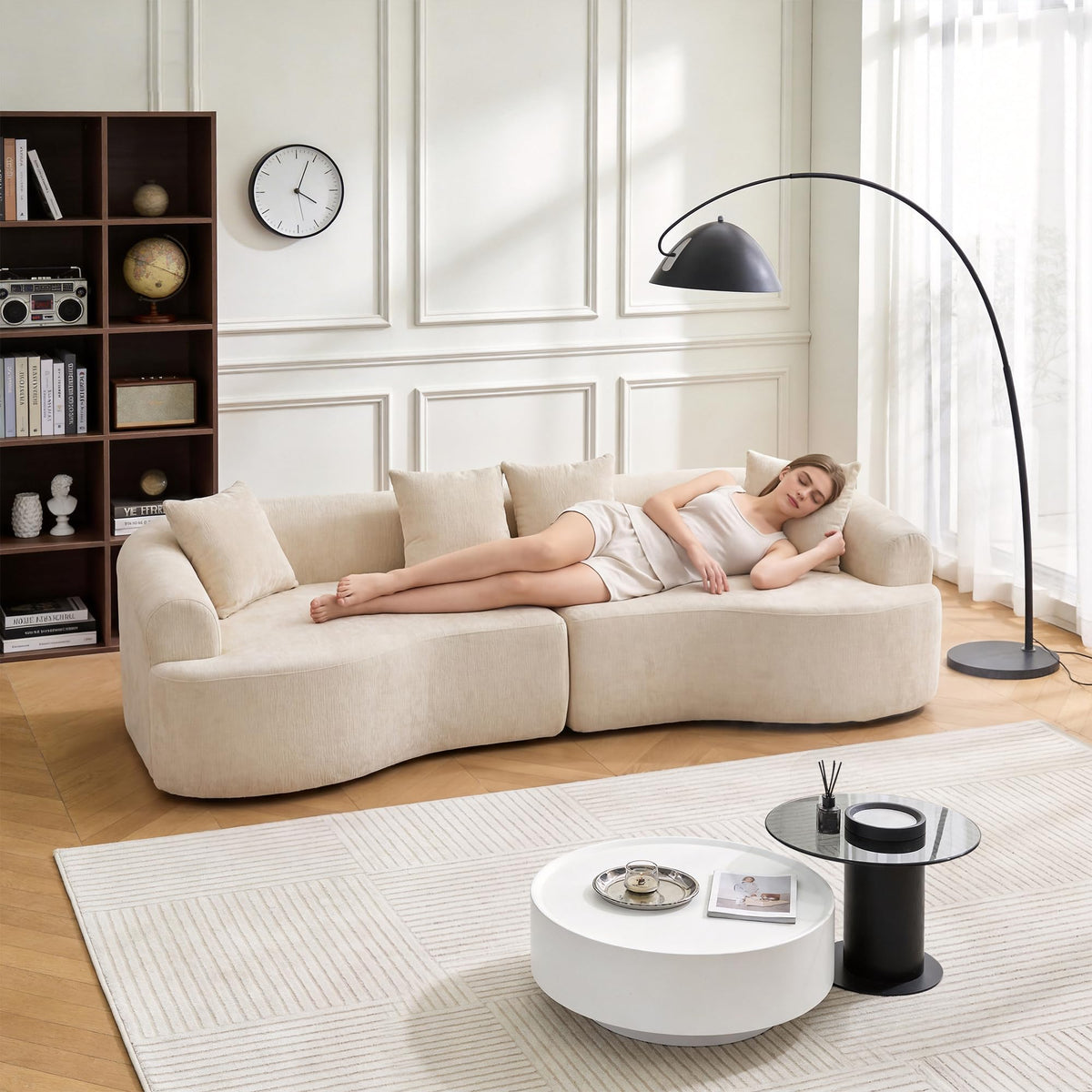 100" Modular Sectional Sofa, L Shape Cloud Couch with 1 Movable Ottoman, Comfy Chenille Deep Seat Sofa with Soft Pillows for Living Room Apartment
