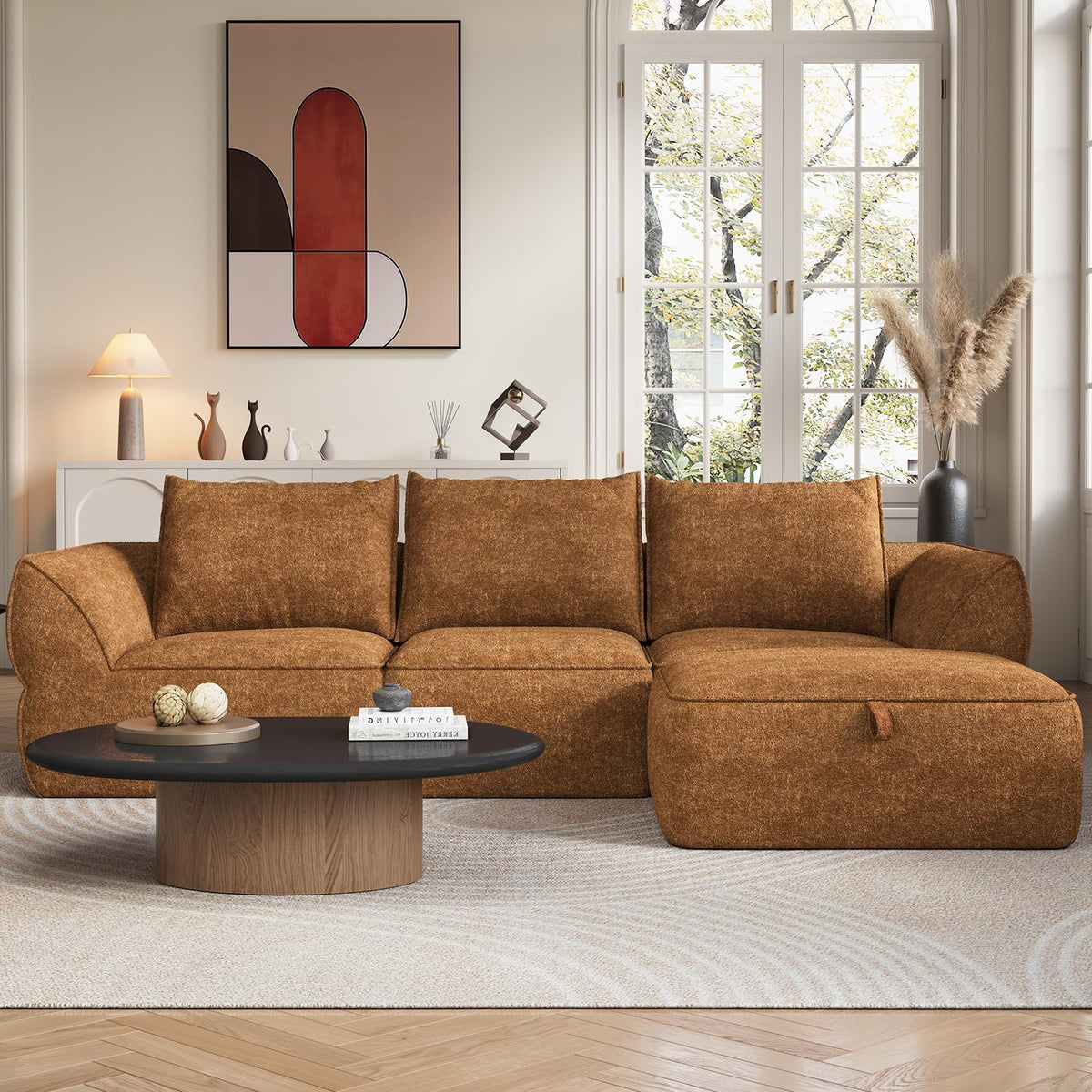 104" Modular Sectional Sofa with Deep Seat, Comfortable Upholstery L Shaped Cloud Couch for Living Room, 3-Seater Boneless Sofa with Movable Ottomans, Removable Cover, No Assembly Required, Dark Gray