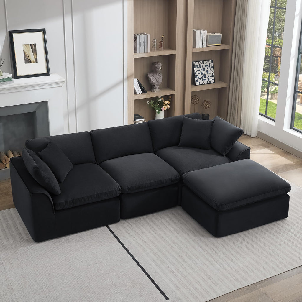 U Shaped Sectional Sofa, 141 in Cloud Couch, Black