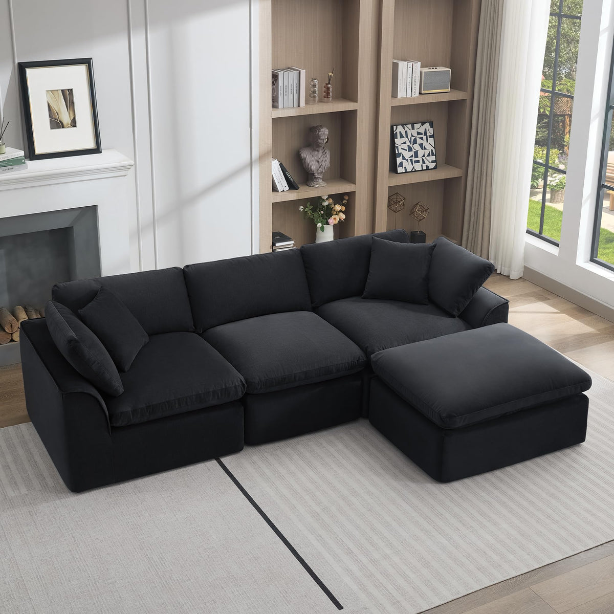 U Shaped Sectional Sofa, 141 in Cloud Couch, Black