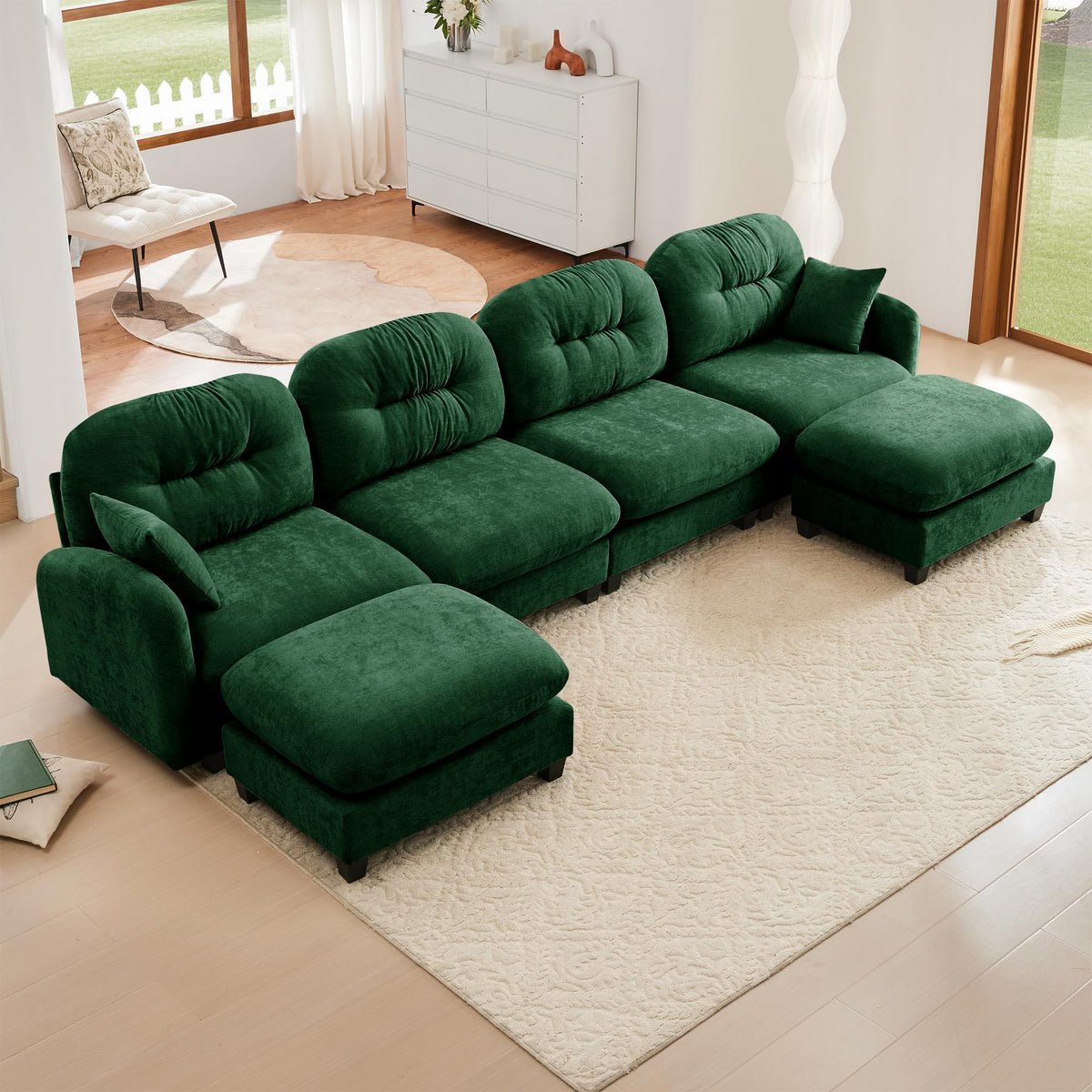 107" L Shaped Couch, Chenille Upholstered Modular Sectional Sofa, 3 Seater Deep Seat Sofa with Movable Ottoman, Modern Cloud Couch with Thick Seat Cushion, Sectional Couches for Living Room, Pink