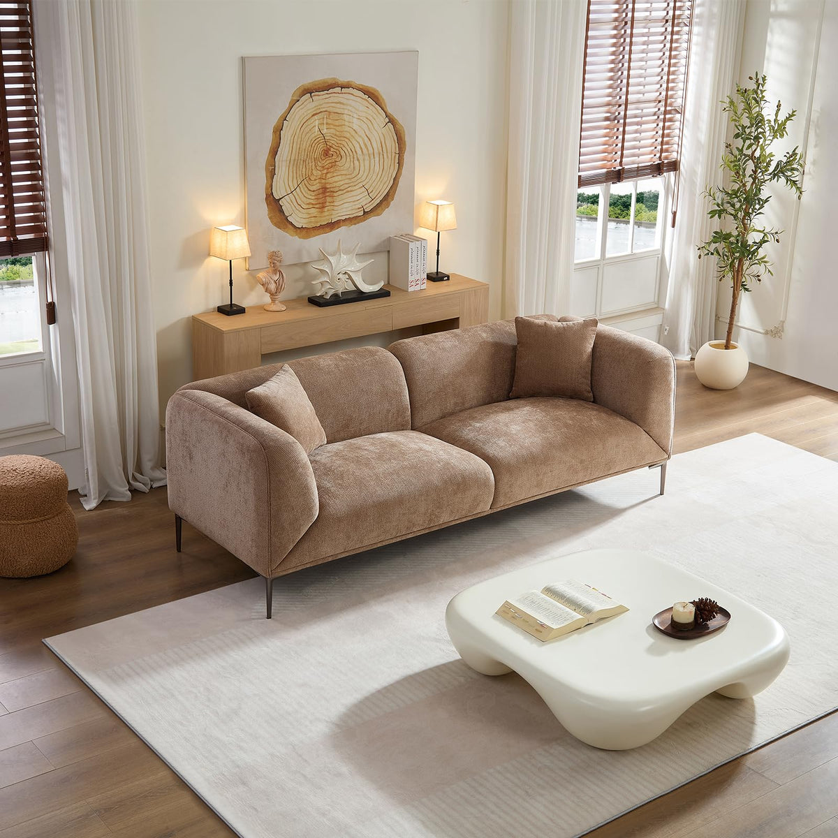 Versatile Camel Sofa for Living Room, Comfortable Modern Design, Couch