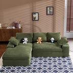 White corduroy compressed sofa. It has a soft and skin-friendly sitting feel, adding a healing atmosphere to the warm living room. It comes with 3 back cushions and 2 throw pillows. (Green)