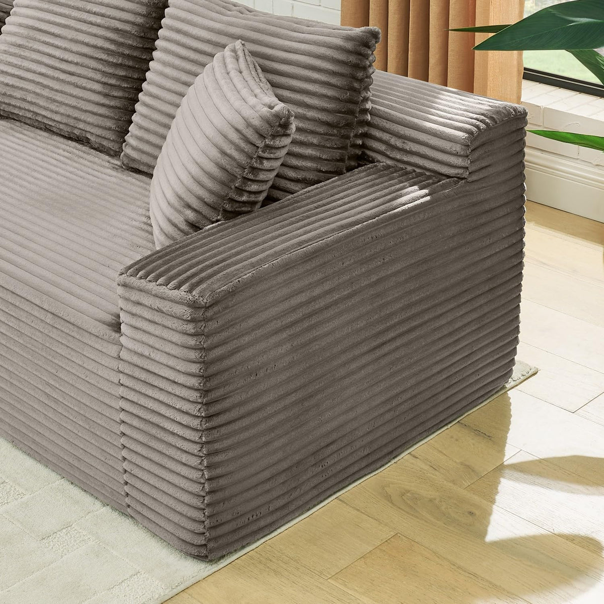 115" Modular Sectional Sofa, Corduroy U-Shaped Cloud Couch with Chaise ‌and Ottoman‌, No Assembly Boneless Couches for Living Room, Brown