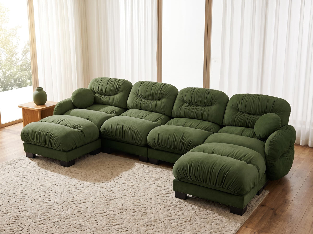 116" Cloud Modular Chenille L Shaped Sectional Sofa with Ottoman, Deep Seat Cloud Couch with Interlocking Metal Connectors for Modern Living Room (Beige, 3S+1O)