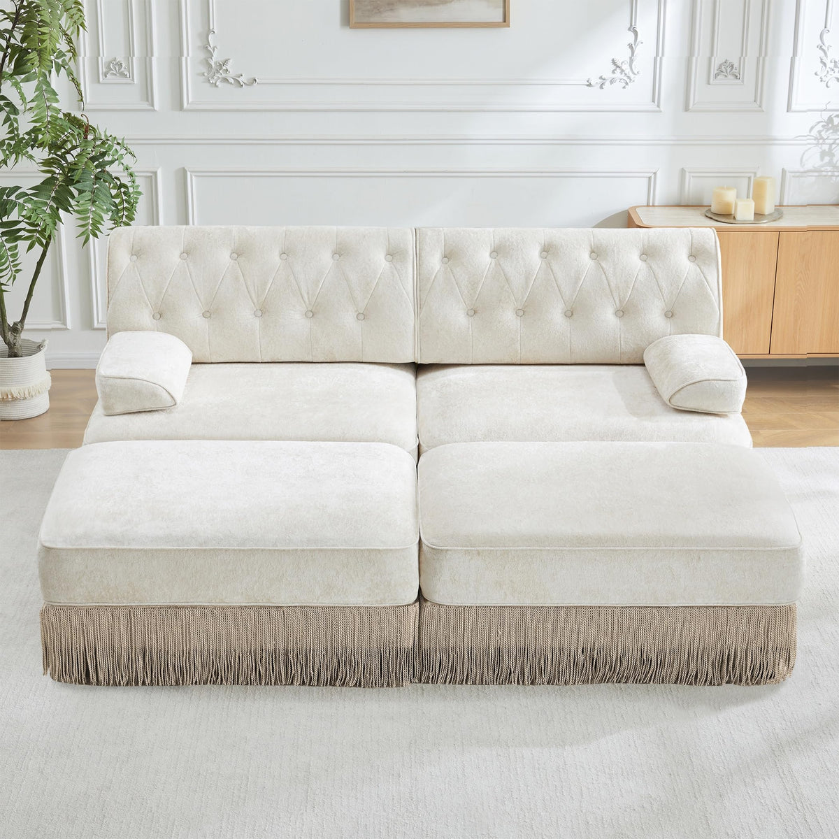 Velvet Modular Sectional Sofa, 135.6 Inch Chesterfield Style, Camel