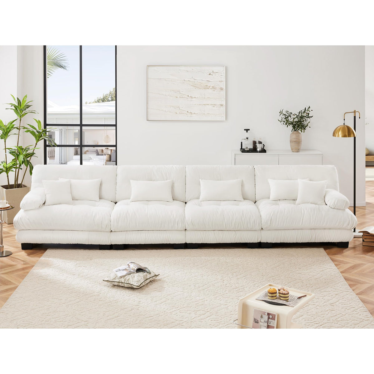 Tidyard 4 Seater Modular Sectional Sofa, Deep Seat Chenille Couch with Bolster Armrests for Living Room Apartment Office