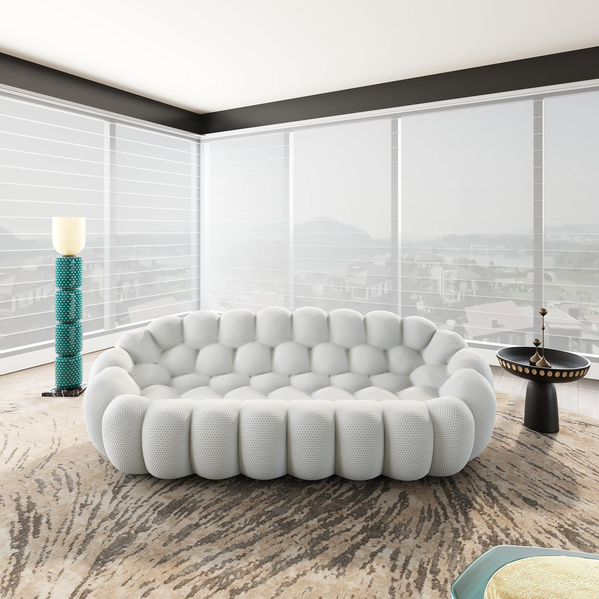 WJShome 98.43''Bubble Couch Large Seating,3D Honeycomb Shape Curved Couches,Deep Seat Floor Sofas Chair Lounge for Office,Apartment,No-Assembly,Orange