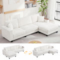 114" Cloud Sectional Couch with L-Shape Reversible Chaise, Modern Corduroy L Shaped Couch with 2 Pillows & Storage Armrests, 4 Seater Sectional Couches for Living Room, Plush Corduroy, White