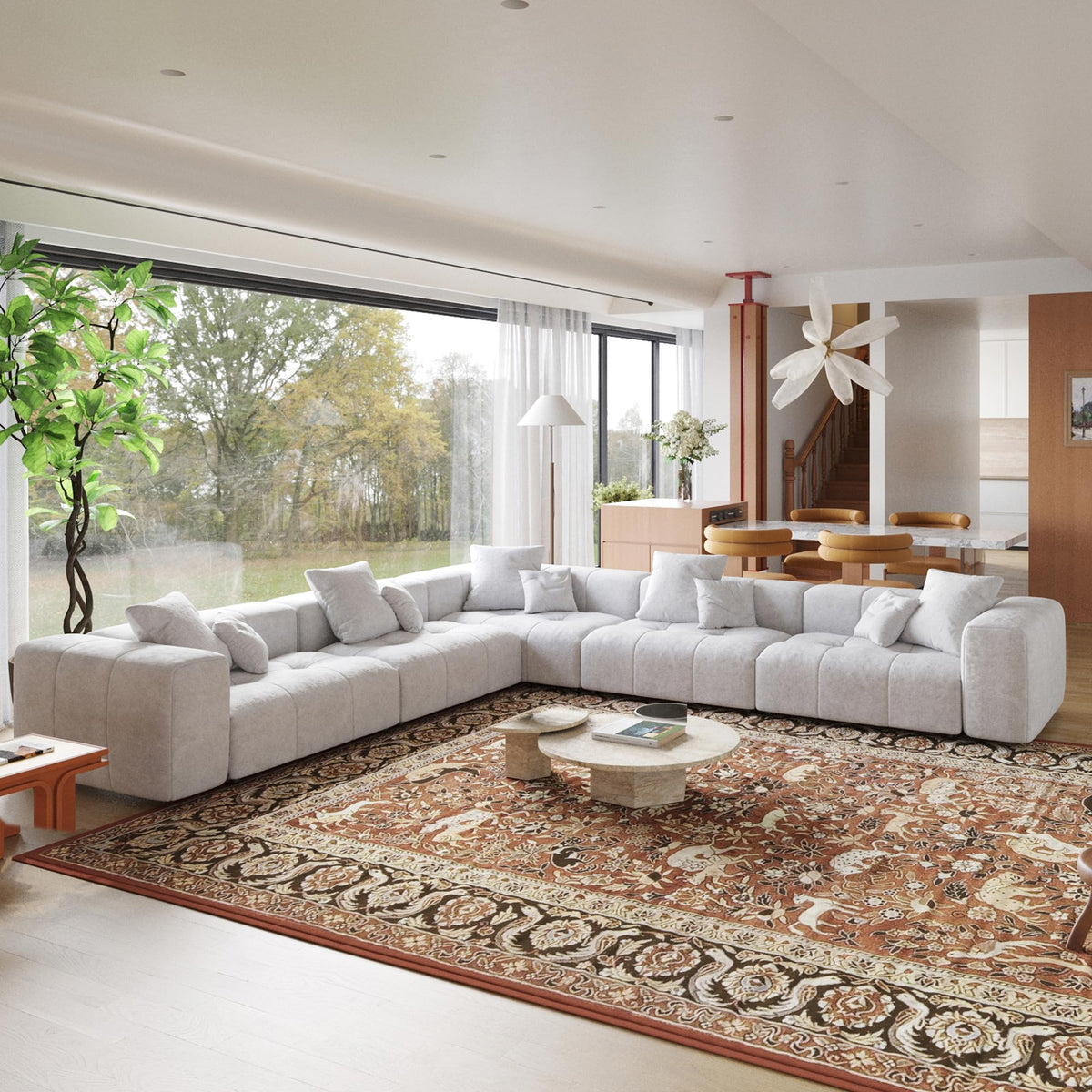 104.8" Modular Cloud Loveseat with Extra Wide & Deep Seats, Oversized 2-Seater Mid-Century Modern Couch for Living Room, Linen