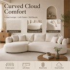 124.8" Beige Curved Boucle Sectional Sofa, 5 Seat Left Facing Chaise