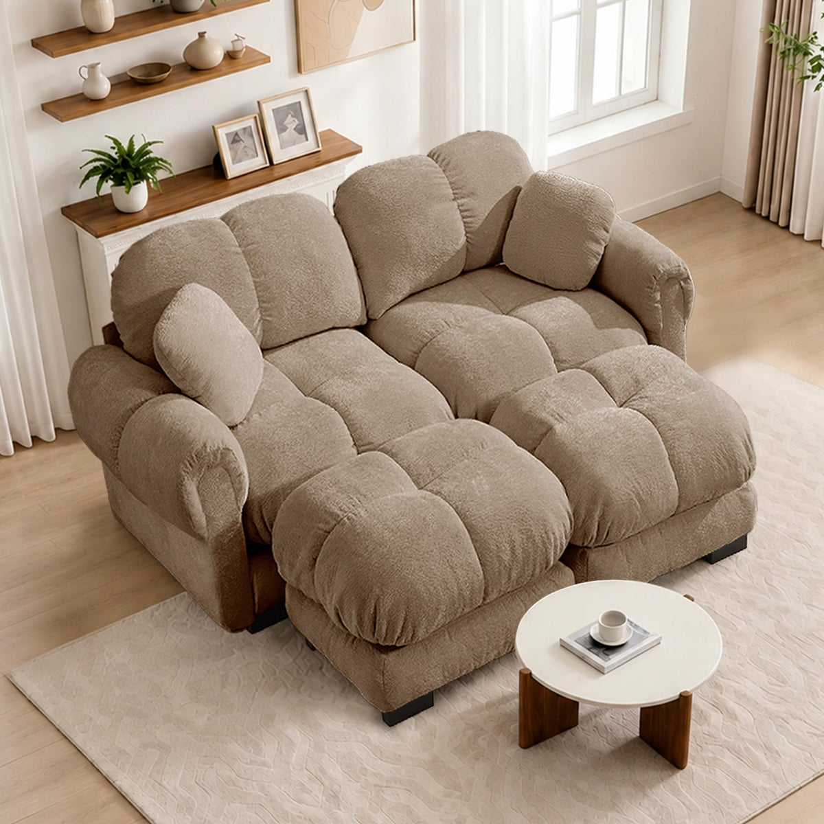 103.9" Modular Cloud Couch, Oversize U-Shaped Sectional Sofa with Ottoman, Deep Seat Chenille Couch, Anti-Slip Design, Modern 3-Seater Sofa for Living Room/Apartment/Bedroom, Brown