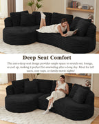 121 inch Boneless Cloud Modular Sectional Couch, Wide Curved L Shaped Sofa with Chaise | Corduroy Fabric | Compressed Foam Sofa for Living Room | No Assembly Black