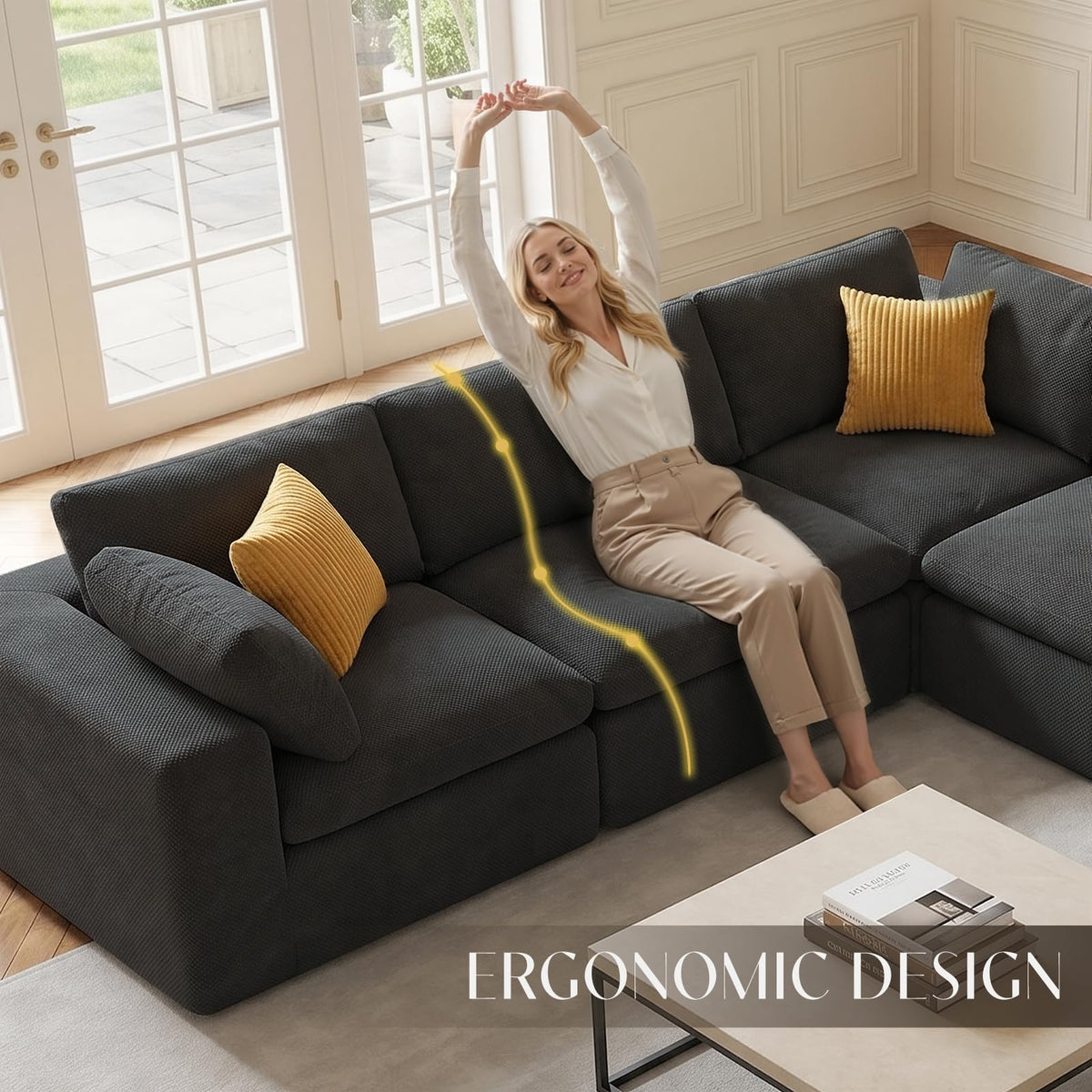120" Oversized Modern Boneless Couch with Deep Seat,L-Shaped Upholstered Cloud Sectional Couch for Living Room,6 Seater Corner Sofa,No Assembly Required,Dark Gray