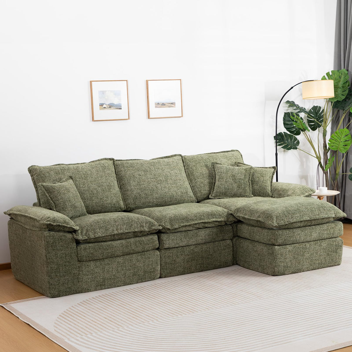 110" L-Shaped Sofa Bed,3-Layer Cushion Modular Sectional Boneless Couch