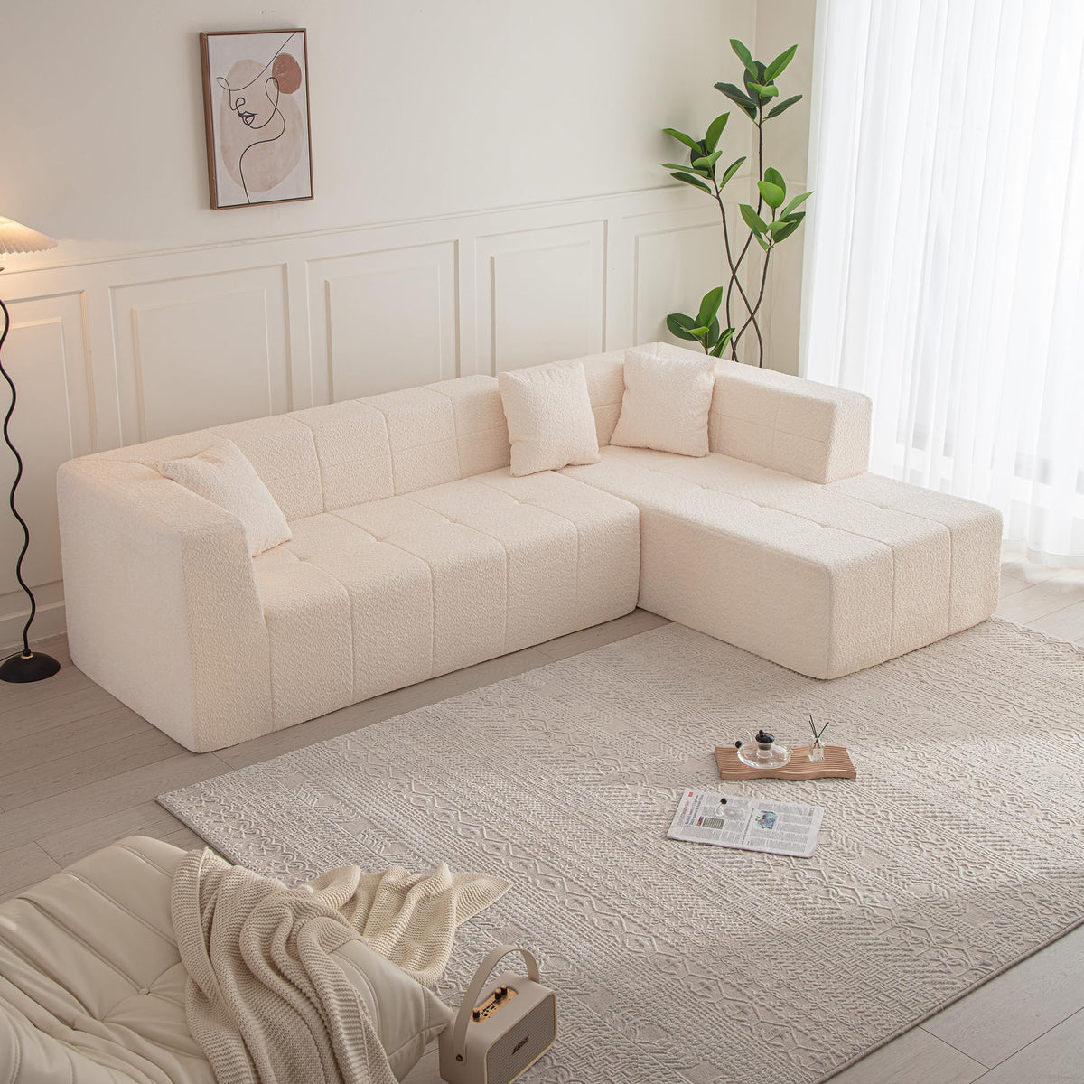105.5" Modular L Shaped Sectional Floor Couch, Deep Seat Tufted Comfy Sofa Set with Chaise for Living Room