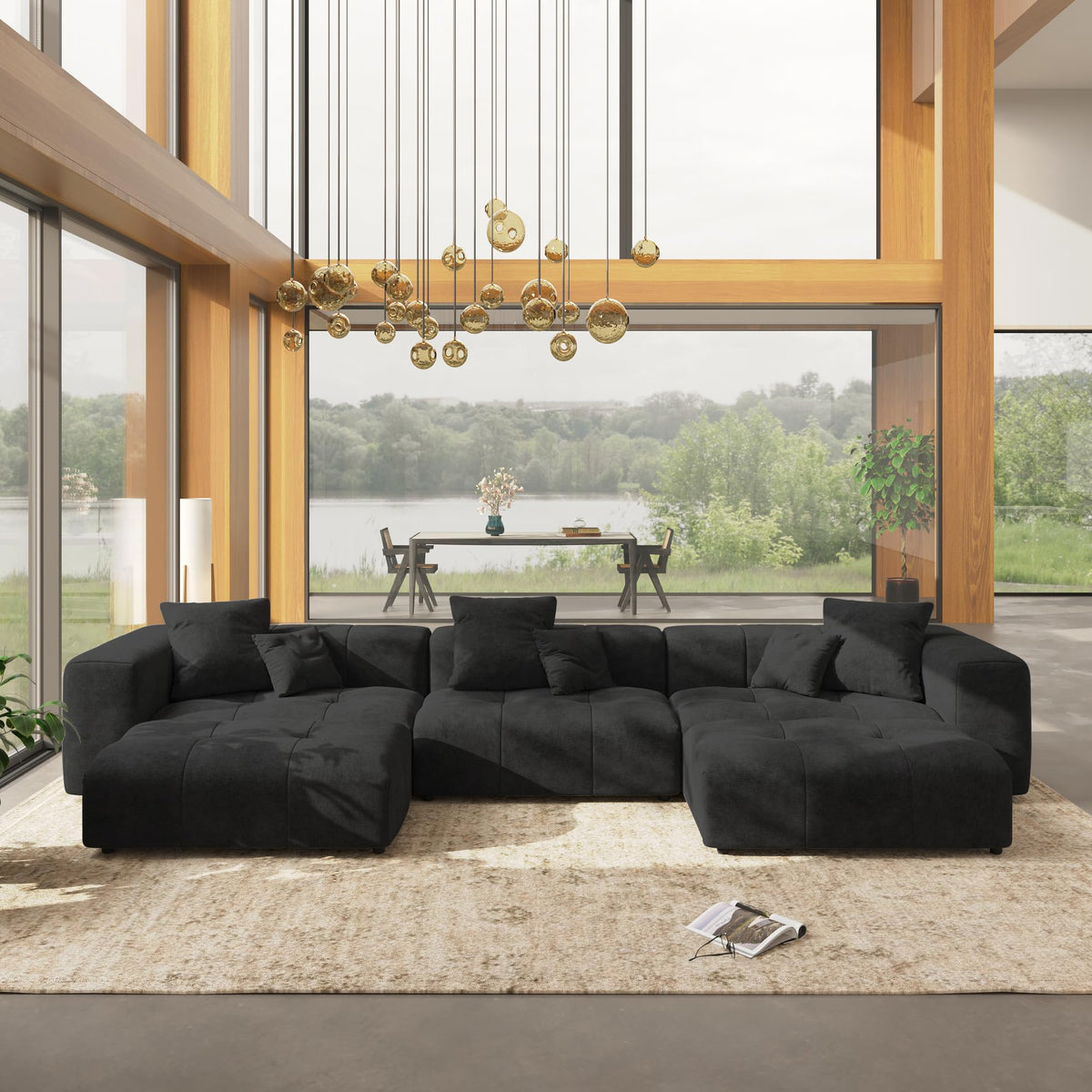 WJShome Oversized Sectional Couches for Living Room,183" V Shaped Couch, 6-Seater Cloud Modular Sectional Sofa, Linen Deep Seat Cloud Couches for Living Room,White