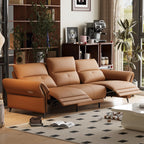 112.5" Orange Leather 3-Seat Power Recliner Sofa Dual Motor