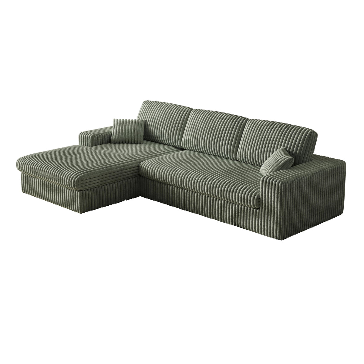 114.5'Corduroy Modular Foam Sofa, Recliner Seat Reversible Sofa, 2 in 1 Sofa with Recliner and L Shaped Sofa Combination with Three Cushion Neck Pillow Combination and Two Throw Pillows WT655