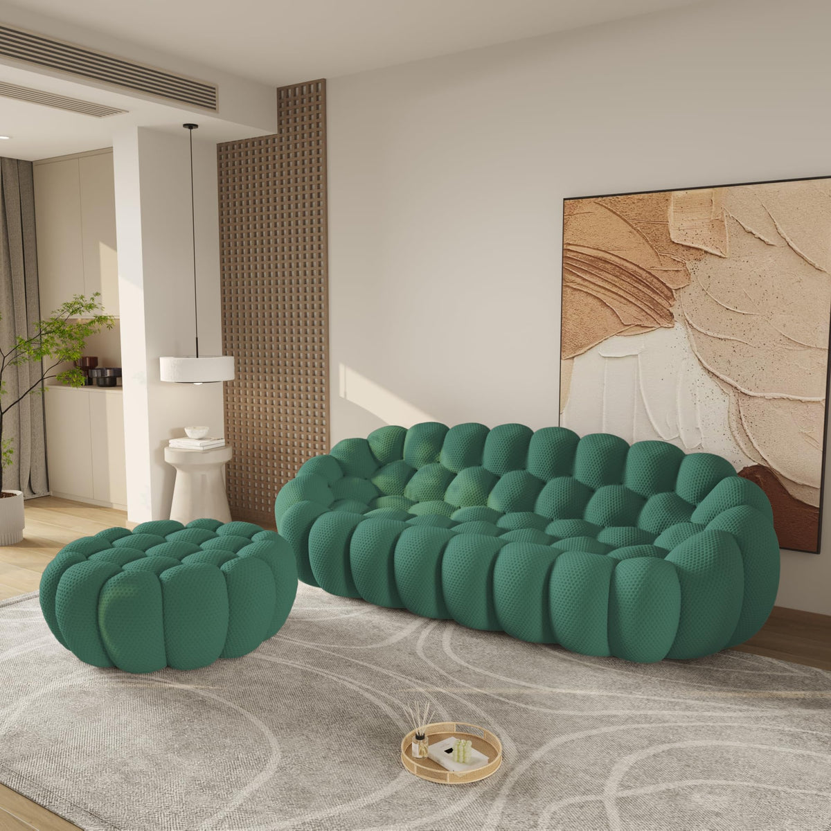 WJShome Modern Bubble Sofa Couch, 79.53" Curved Sofas for Living Room, Boneless Large Bean Bag Chair,Deep Seat Floor Sofas Chair Lounge 3 Seater for Home,Orange