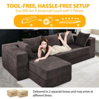 108" Boneless Sectional Chaise Couch, 17.5" Seat Height,Black Grey
