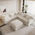 120" Cloud Couch Modular Sectional Sofa for Living Room, 3-Seater with Ottoman, Modern Sofa with Small Pillows Deep Seat L Shapedd Couch Covers Removeble Comfy Linen Khaki