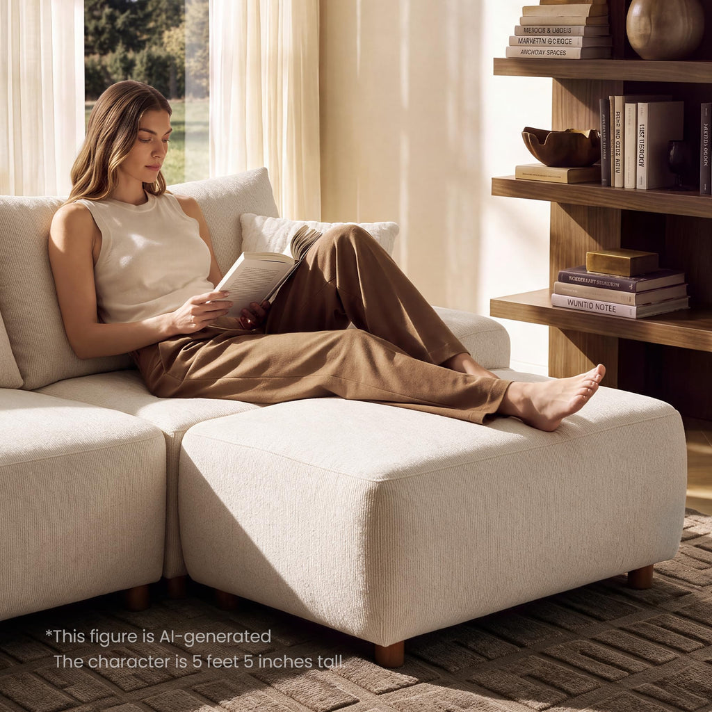 114.2" Modern Modular Couch for Living Room, L-Shaped Sectional Sofa, Beige