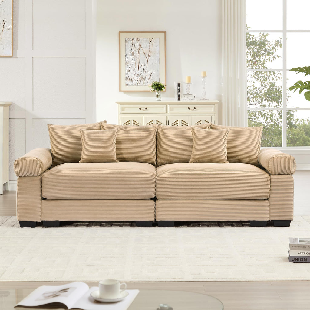 130" Oversized Modular 3-Seater Sectional Sofa, Cloud Corduroy Fabric with Extra-Thick Armrests, Ergonomic Deep Seat Couch for Living Room, Easy Assembly Sofas for Living Room(Cream)