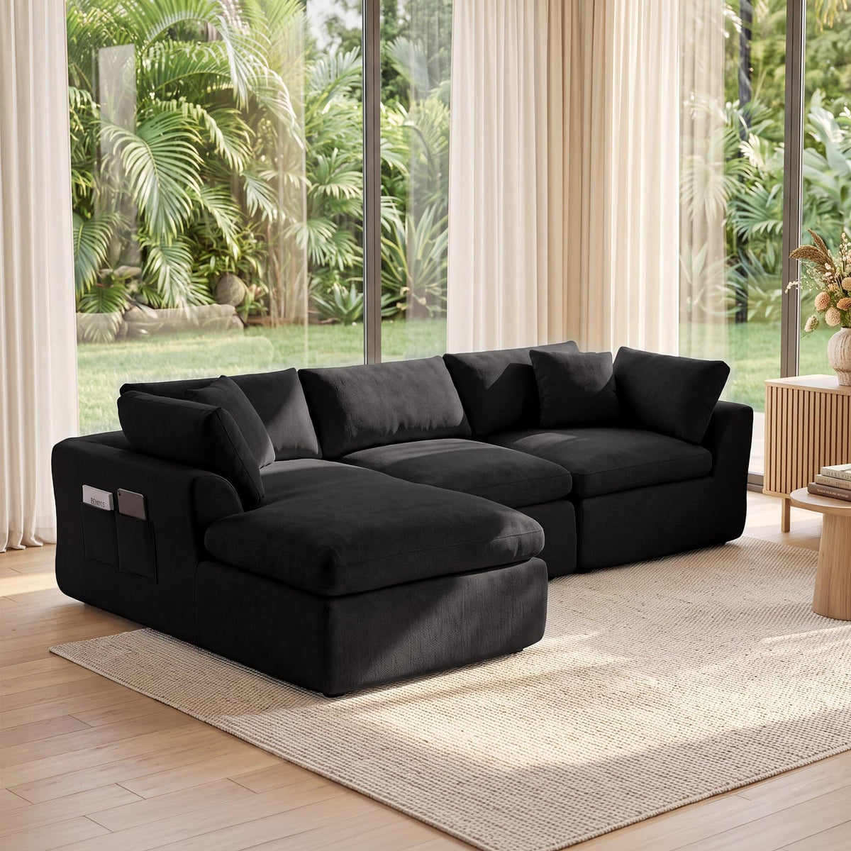 WildVenture Modular Chenille Sectional Sofa Set with 2 Ottomans,30D Chenille Upholstery with Polyurethane Foam, No Assembly Required, Compressed Easy-Move Design, Grey